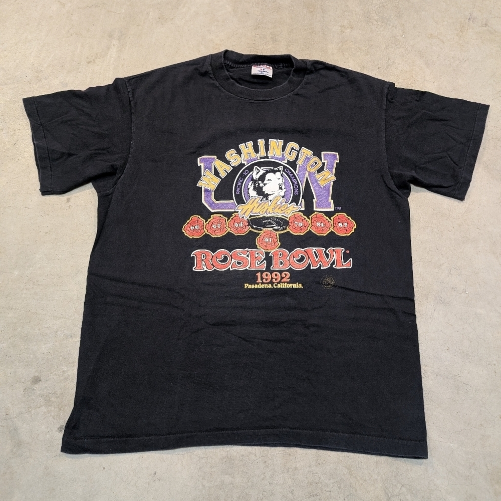 VTG 90s Softee Washington Huskies Rose Bowl 1992 Champions Single Stitch Shirt